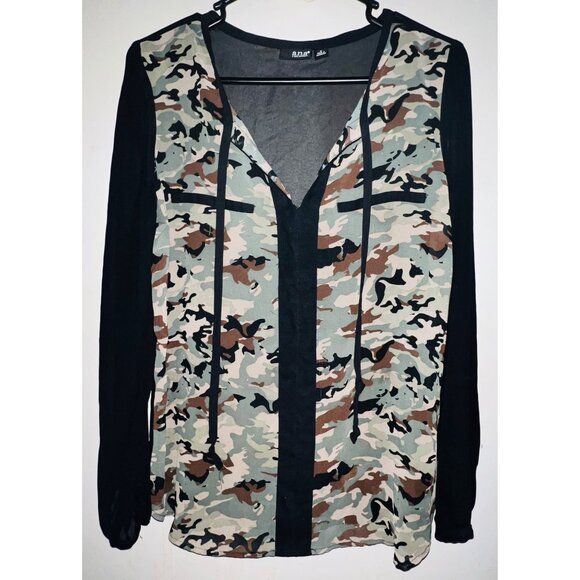 Ana Women's Camouflage Print Long Sleeve Blouse Size M - Picture 2 of 4